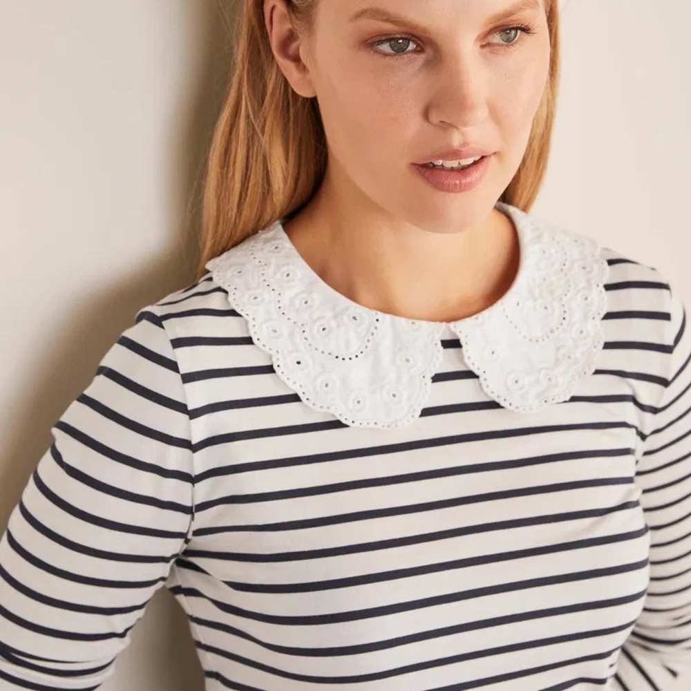 Boden Black and White Striped Boatneck Top - Picture 2 of 9